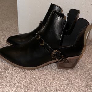 Black leather booties